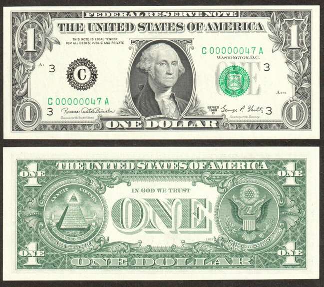 $1 1969-D FRN 2 digit SN Choice Uncirculated