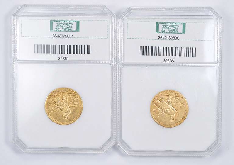 Lot (2) MS64 1908 & 1909-D Indian Head Gold Half Eagles - Graded PCI