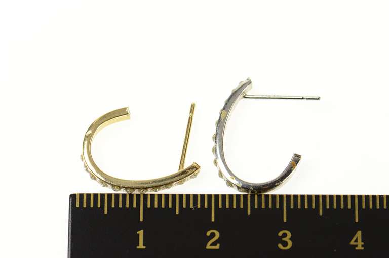 14K Yellow Gold Two Tone Resin Dotted Oval Semi Hoop Earrings