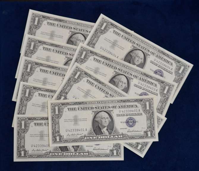 9  Consecutive BU One Dollar Silver Certificate