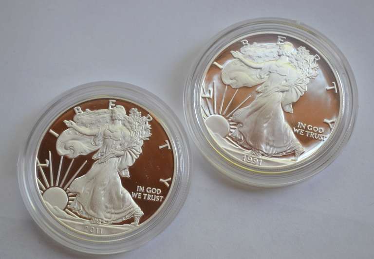 1991 S &2011 W Proof Silver Eagles With Boxs Papers
