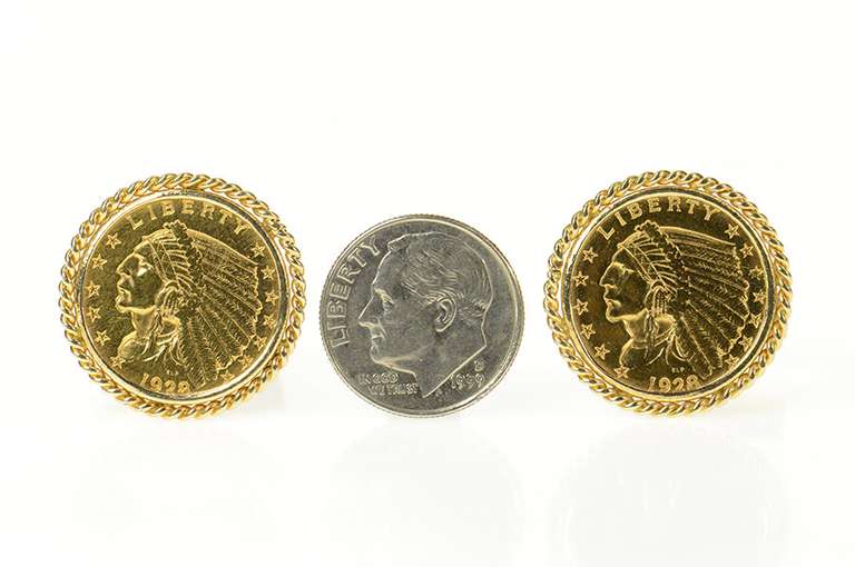 14K Yellow Gold 1928 Indian Head Quarter Eagle $2.50 Coin Cuff Links