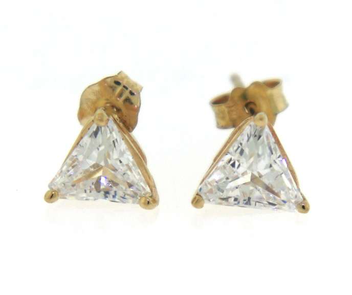 Nice Yellow Gold Triangle CZ Stud Earrings