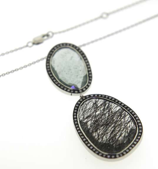 Stylish 14kt WG Aquamarine with Rutliated Quartz Slice Necklace