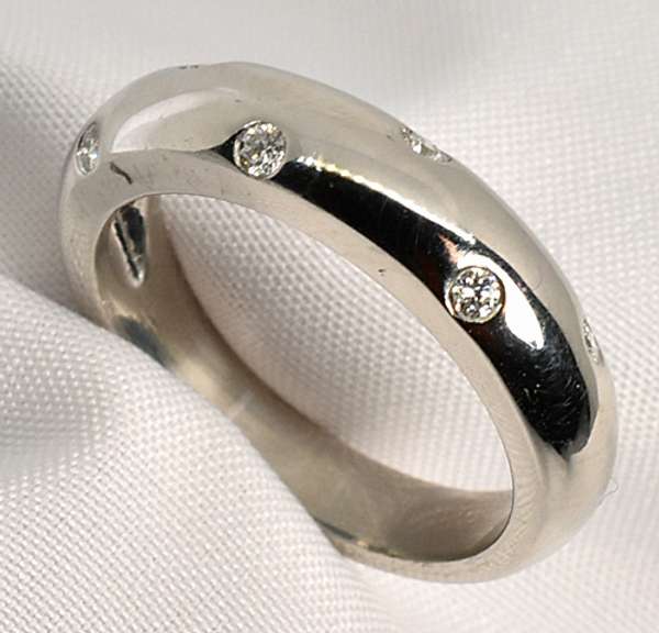 Contemporary Platinum Band with Diamonds
