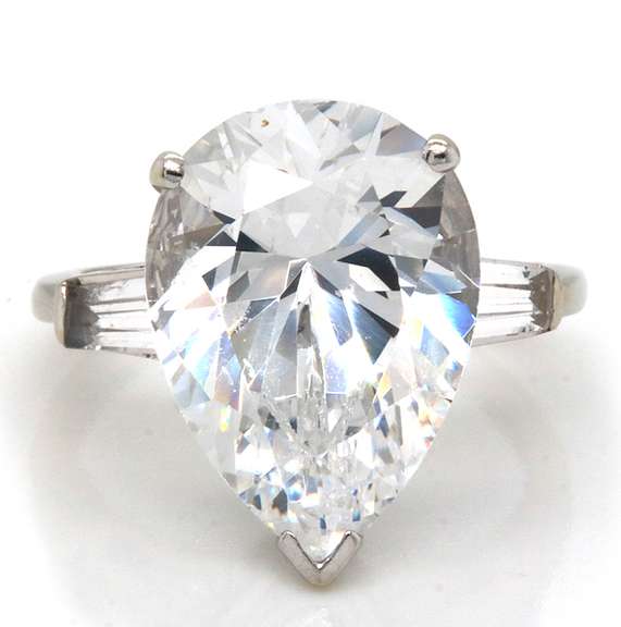 Magnificent 14kt WG CZ Pear and Baguette Ring