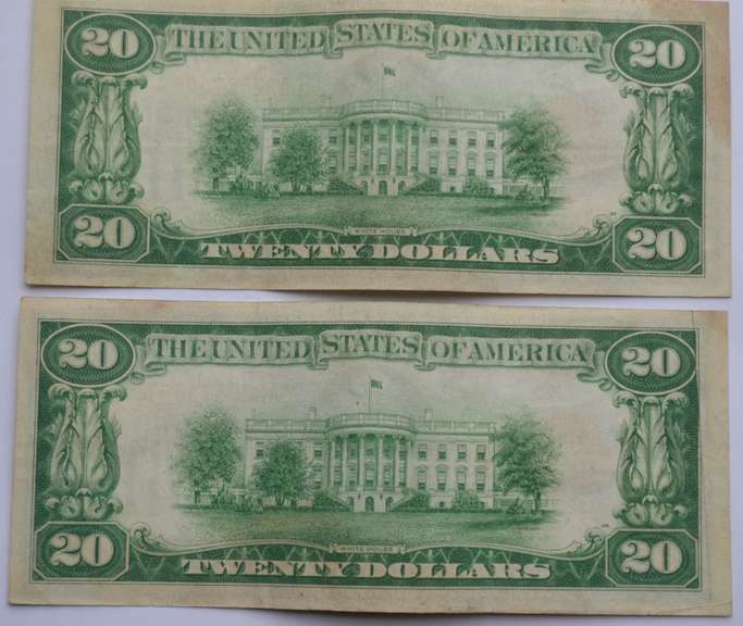 First and Only Small Size Near Unc Near Consecutive 1928 $ 20 Gold Certificates