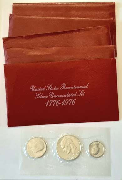 5 1976 3 Piece Bicentennial Silver Red Pack Unc Sets