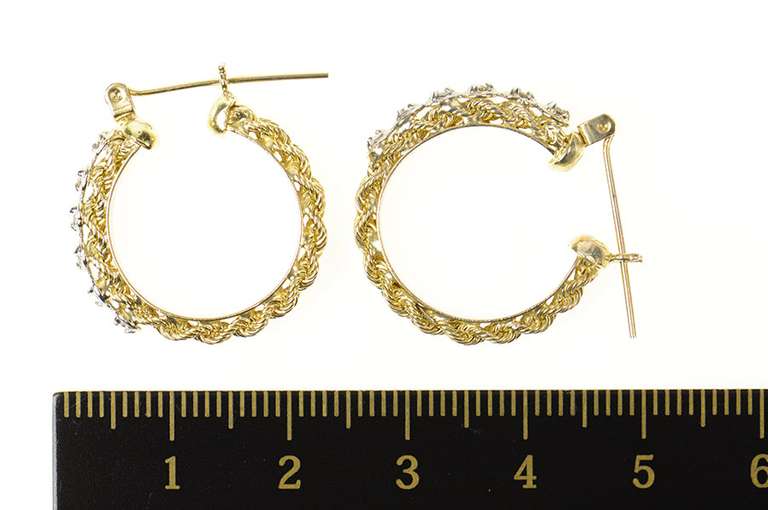 10K Yellow Gold 23.3 Rope Pattern Retro Statement Hoop Earrings