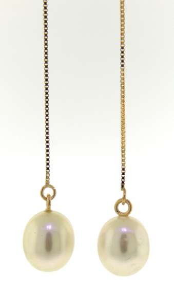 Elegant Yellow Gold Pearl Dangle Earrings