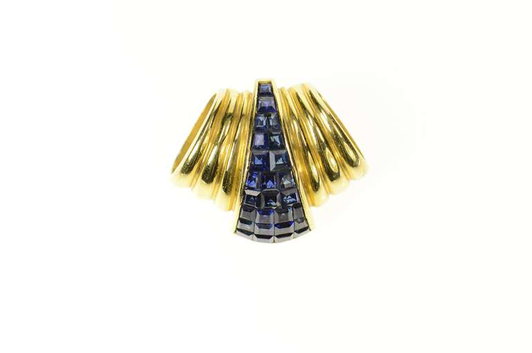 18K Yellow Gold Princess Sapphire Cluster Ornate Slide Pendant