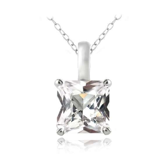 Sterling Silver 2.75ct Created White Sapphire Square Solitaire Necklace
