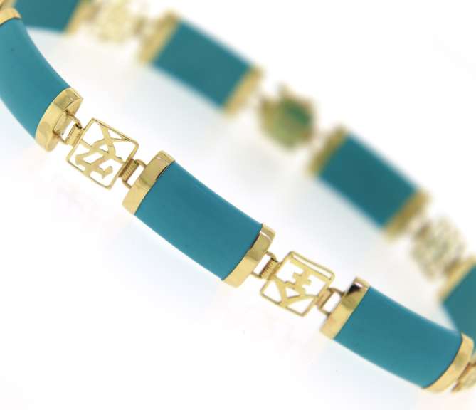 Graceful Yellow Gold Turquoise Station Bracelet