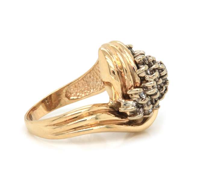 Multi Diamond Waterfall Bypass Ring in 14K