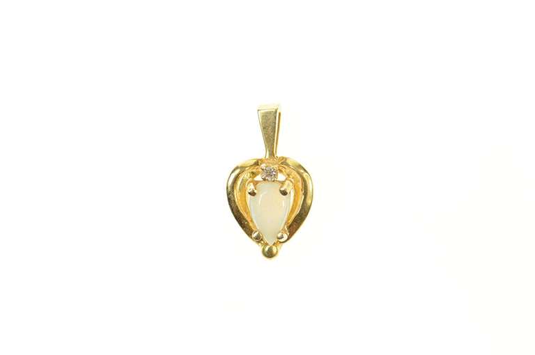 14K Yellow Gold Pear Natural Opal Diamond Accent Statement Pendant