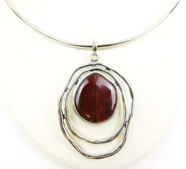 Large Sterling Fossilized Wood Pendant & Neckpiece