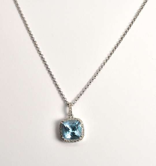 Chic Blue Topaz & Diamond Necklace in 14L WG