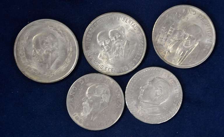Lot Of 5 Mexican Silver Coins