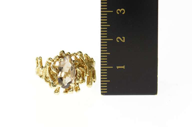 10K Yellow Gold Marquise Smoky Quartz Brutalist Statement Ring
