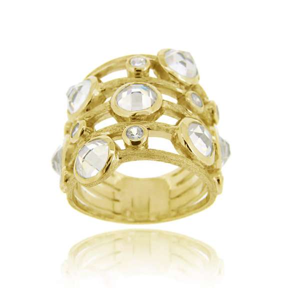 18K Gold over Sterling Silver CZ Brushed Ring