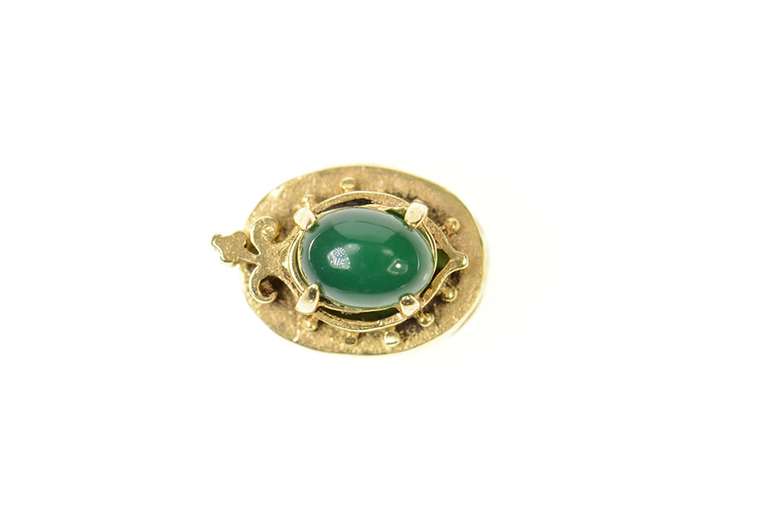 14K Yellow Gold Victorian Green Agate Slide Bracelet Charm/Pendant