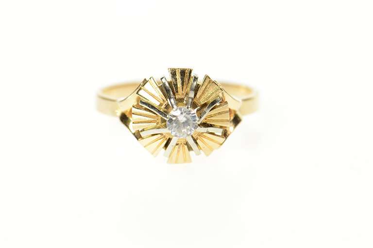 14K Yellow Gold 1960's Classic Retro Burst CZ Travel Engagement Ring
