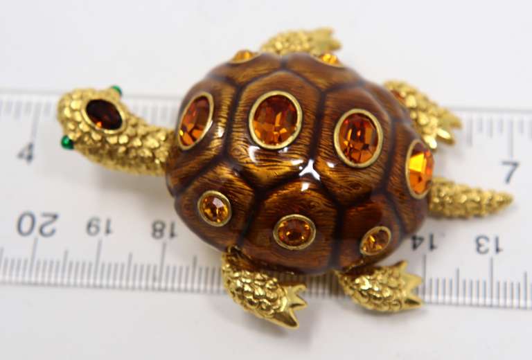 Joan River Enamel and Crystal Turtle Brooch
