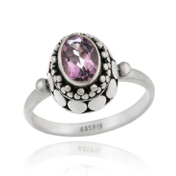 Sterling Silver Amethyst Oval Bali Design Ring