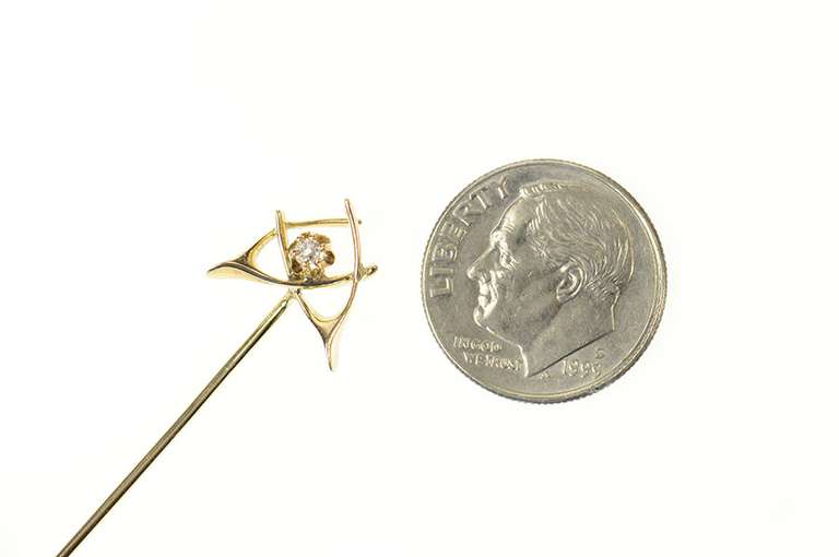 14K Yellow Gold Diamond Retro Wish Bone Lucky Symbol Stick Pin
