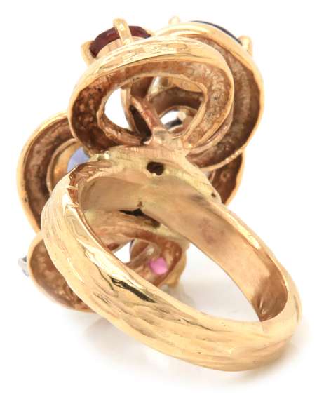 Divine 14kt YG Tanzanite, Pink Tourmaline, and Diamond Ring