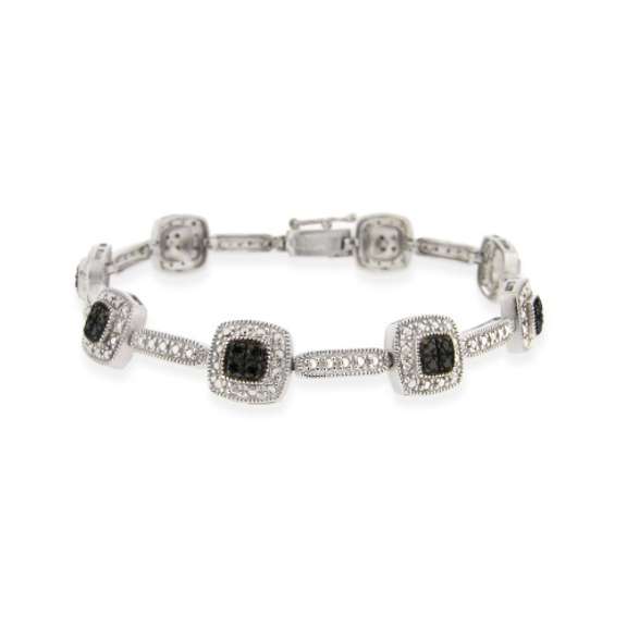 Sterling Silver 2/5ct Black Diamond Square Link Bracelet