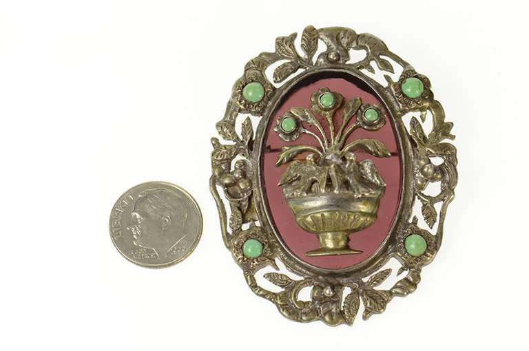 Sterling Silver Victorian Bouquet Bird Vine Statement Pin/Brooch