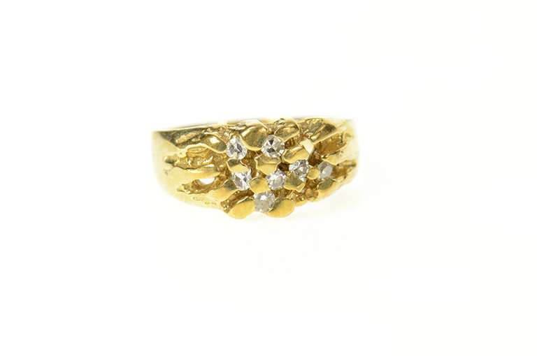 14K Yellow Gold Textured Nugget Diamond Inset Cluster Ring