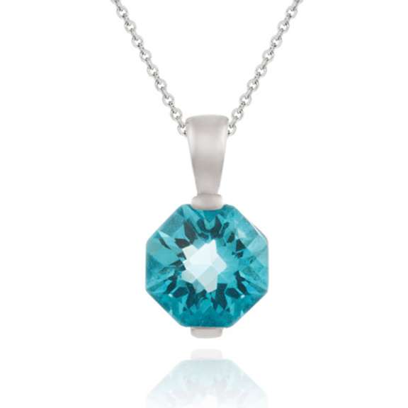 Sterling Silver 3.6ct Aquamarine CZ Octagon Solitaire Pendant