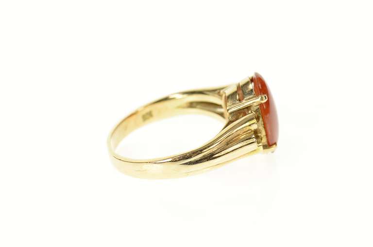 14K Yellow Gold Ornate Oval Red Jade Diamond Victorian Ring