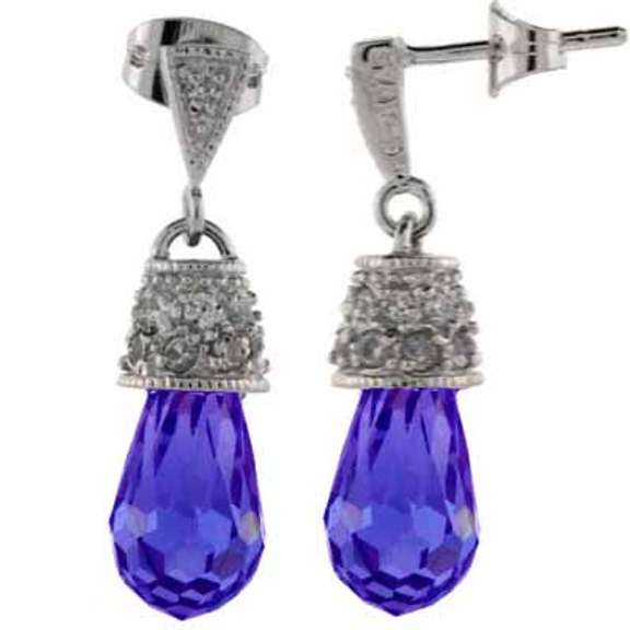 Sterling Silver Tanzanite & White CZ Raindrop Dangle Earrings