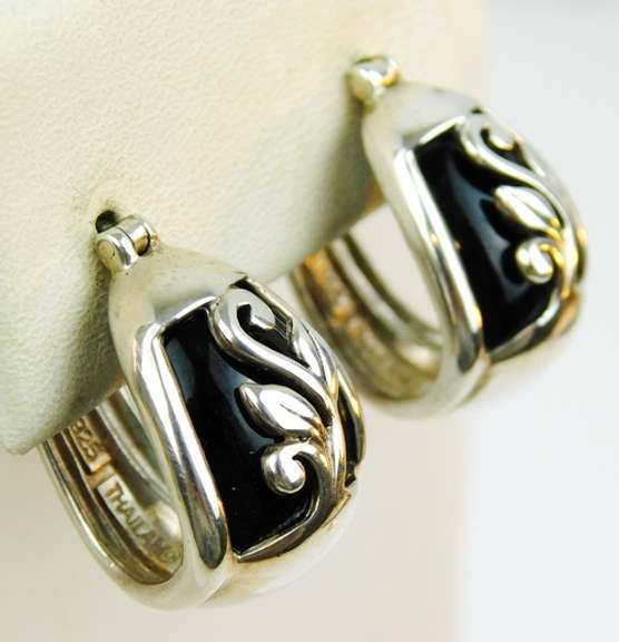2 Pairs of Pretty Sterling & Black Onyx Earrings