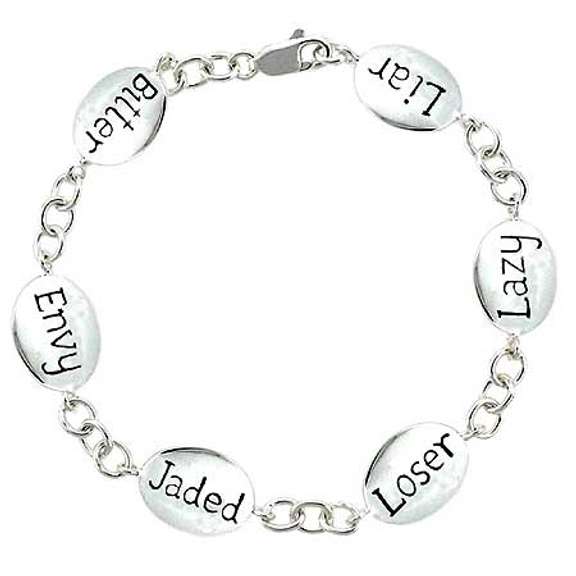 Sterling Silver 'Bitter' 'Envy' 'Jaded' 'Loser' Lazy' 'Liar' Letter Rolo Link Bracelet