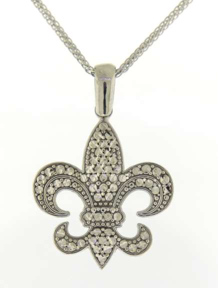 Elegant 14kt WG Fleur De Lis Pendant on Chain Necklace