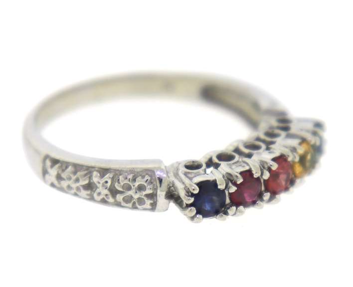 Stunning White Gold Multi Colored Gem Band