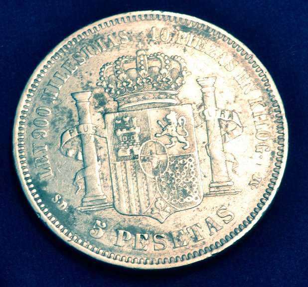 1871 Spain Coin 5 Pesetas Silver