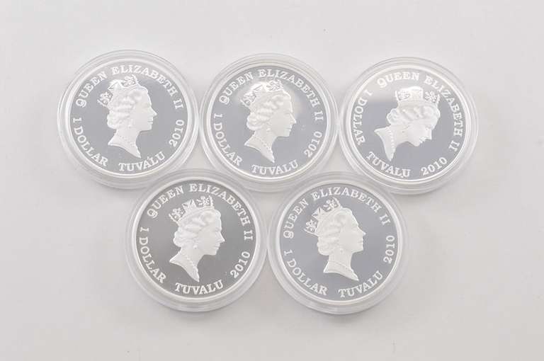 2010 Tuvalu $1 Tanks Of WWII 1 Oz Silver Proof - 5 Coin Set - Box/COA