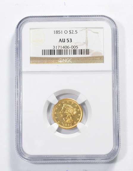 AU53 1851-O $2.50 Liberty Head Gold Quarter Eagle - Graded NGC