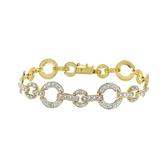18K Gold Over Sterling Silver Diamond Accent Open Circle & Bar Link Bracelet