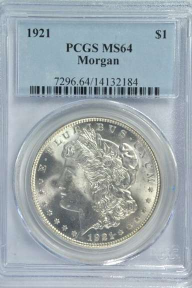 Blazing near Gem BU 1921 Morgan Silver Dollar PCGS MS64