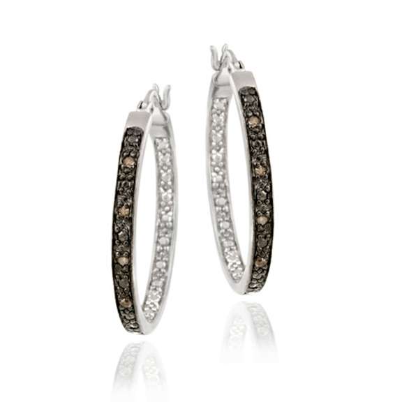 Sterling Silver .10ct. TDW Champagne Diamond 22mm Hoop Earrings