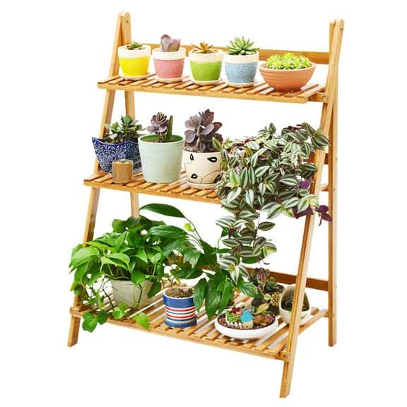 3 Layers Plant Pot Storage Organizer Shelf Bamboo Rack