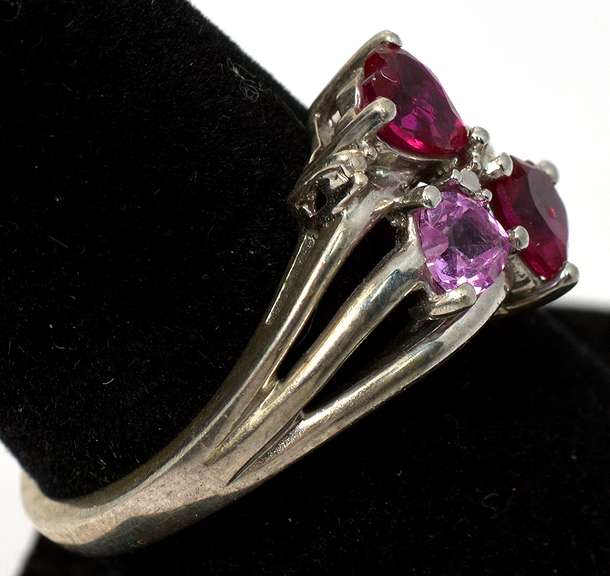 Sterling Silver Pink and Red Stone Ring