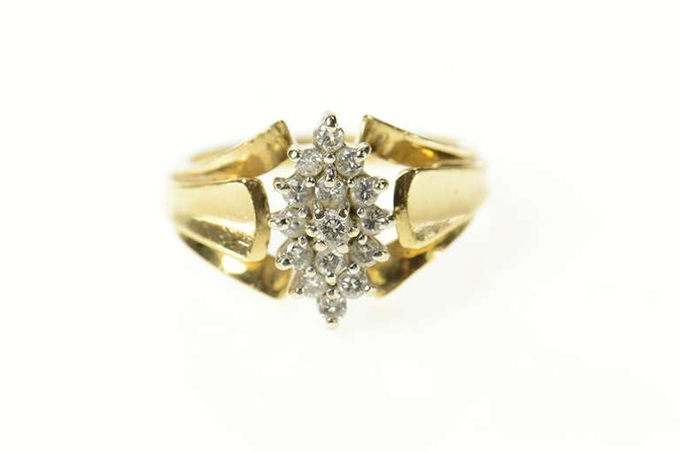 14K Yellow Gold Marquise Diamond Cluster Classic Statement Ring