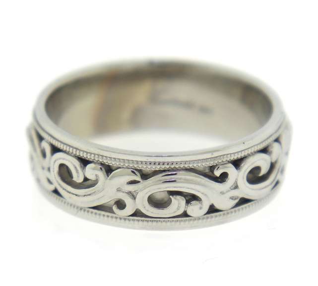 Amazing 14kt White Gold Artcarved Comfort Fit Scroll Band